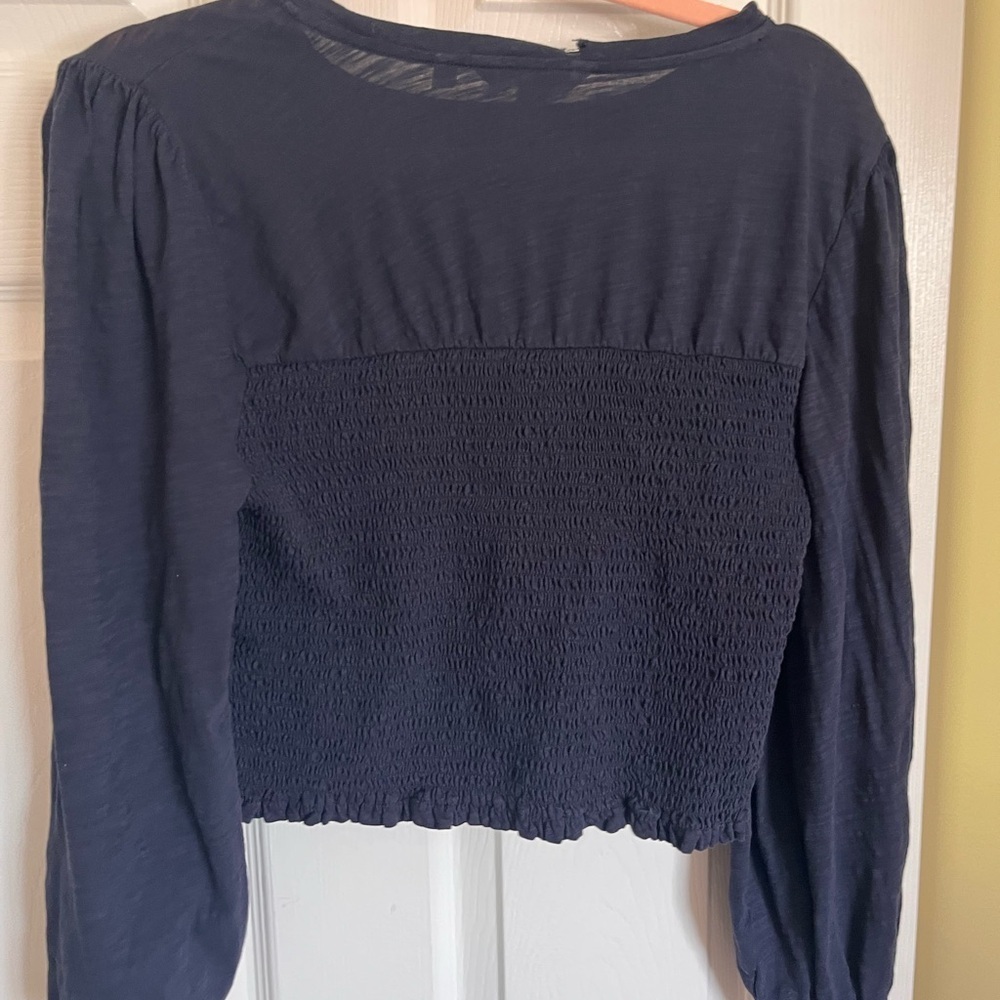 Boden Smocked Blue Crop Blouse - Picture 3 of 3